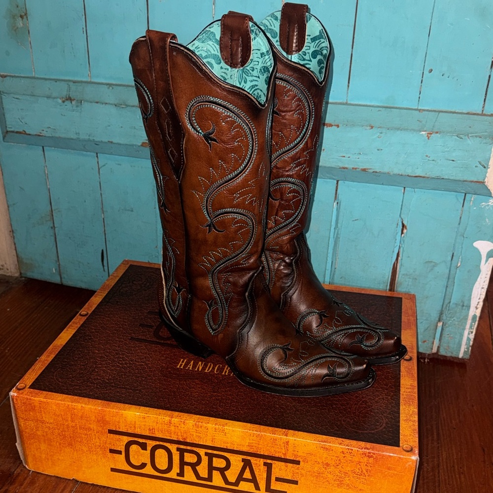 Brown and Teal Western Boots